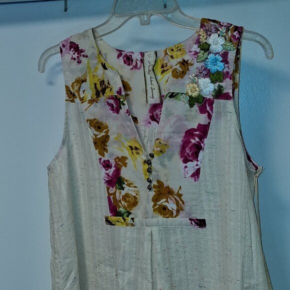Aratta Sample Floral Ribbon Embroidered Sleeveless Tunic Blouse NWT Size Small - Picture 1 of 12